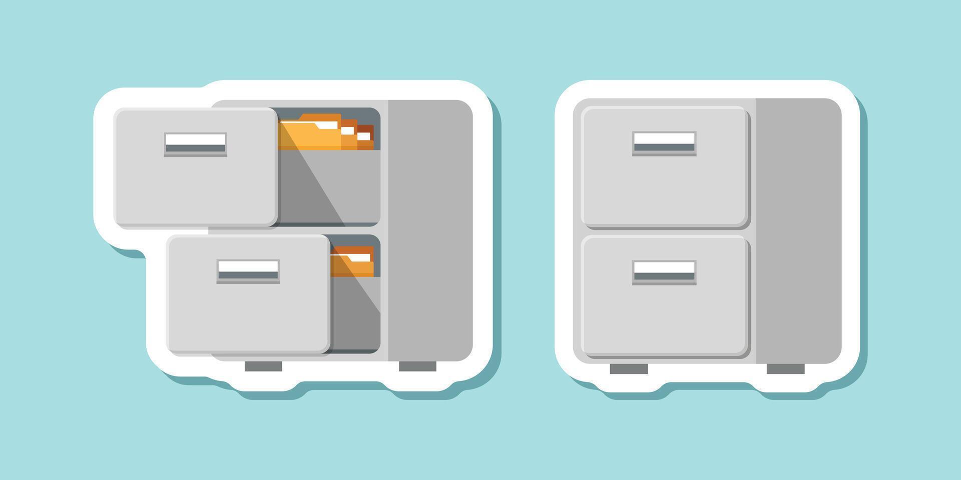 Two file cabinets with files inside on a blue background vector