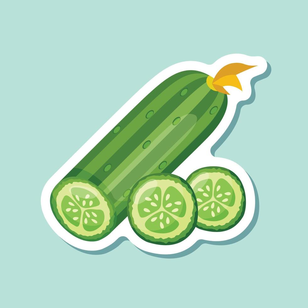 A sticker with a cucumber and slices vector