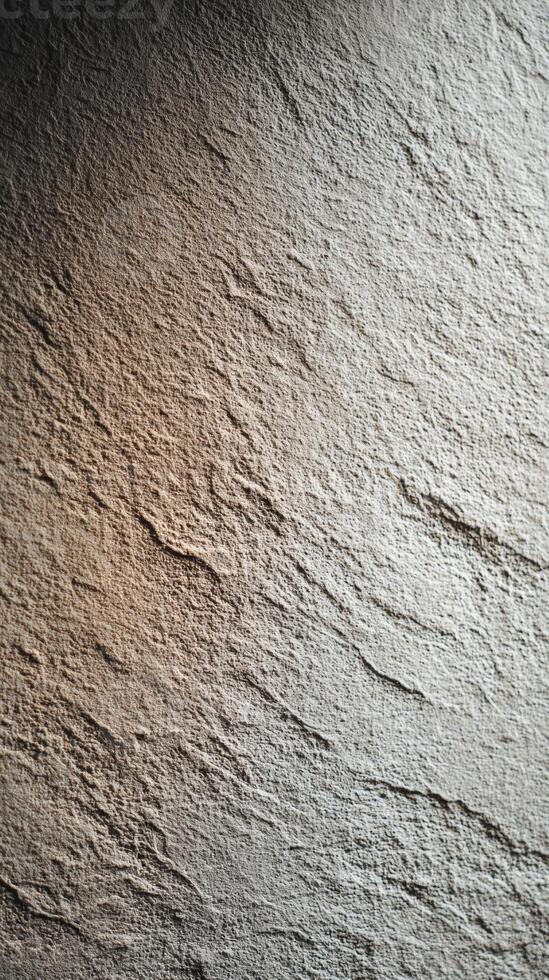 Gray textured concrete wall surface creating an abstract backdrop with rough stone-like patterns, showing natural light and shadow gradients for architectural background design photo