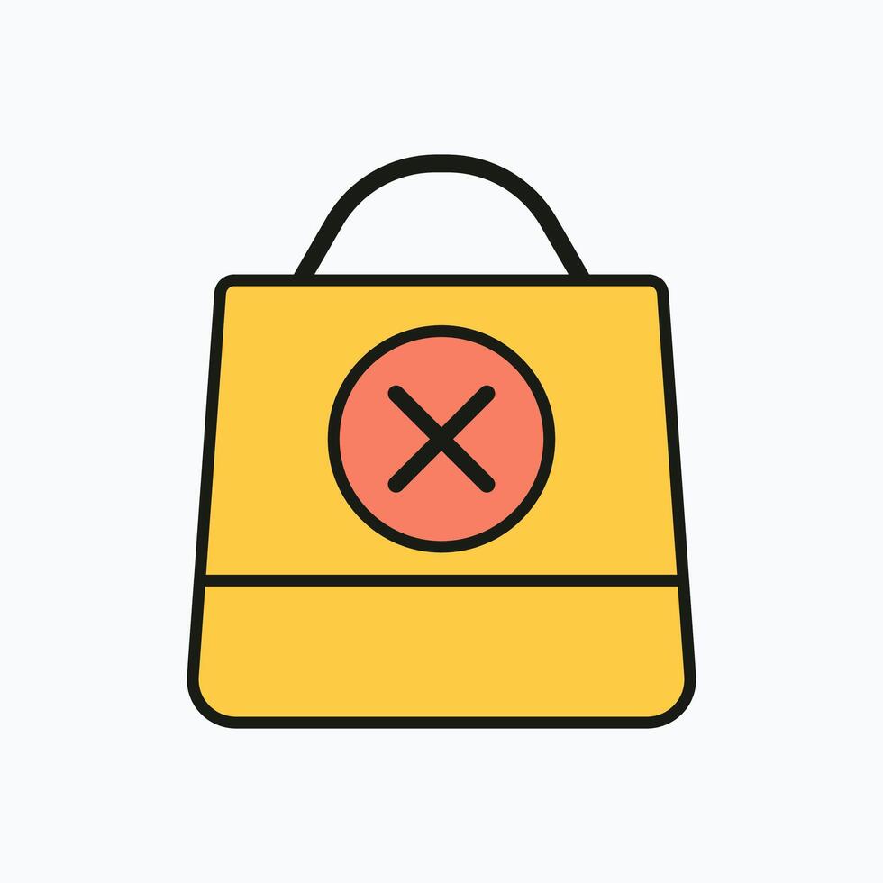 Modern flat shopping bag with red X symbol, concept of failed transaction or checkout error vector