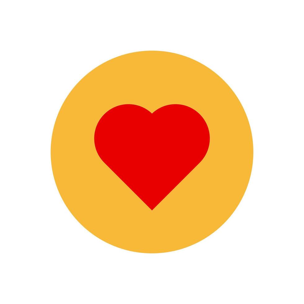 Modern icon of red heart inside round yellow shape in flat style for web and mobile elements vector