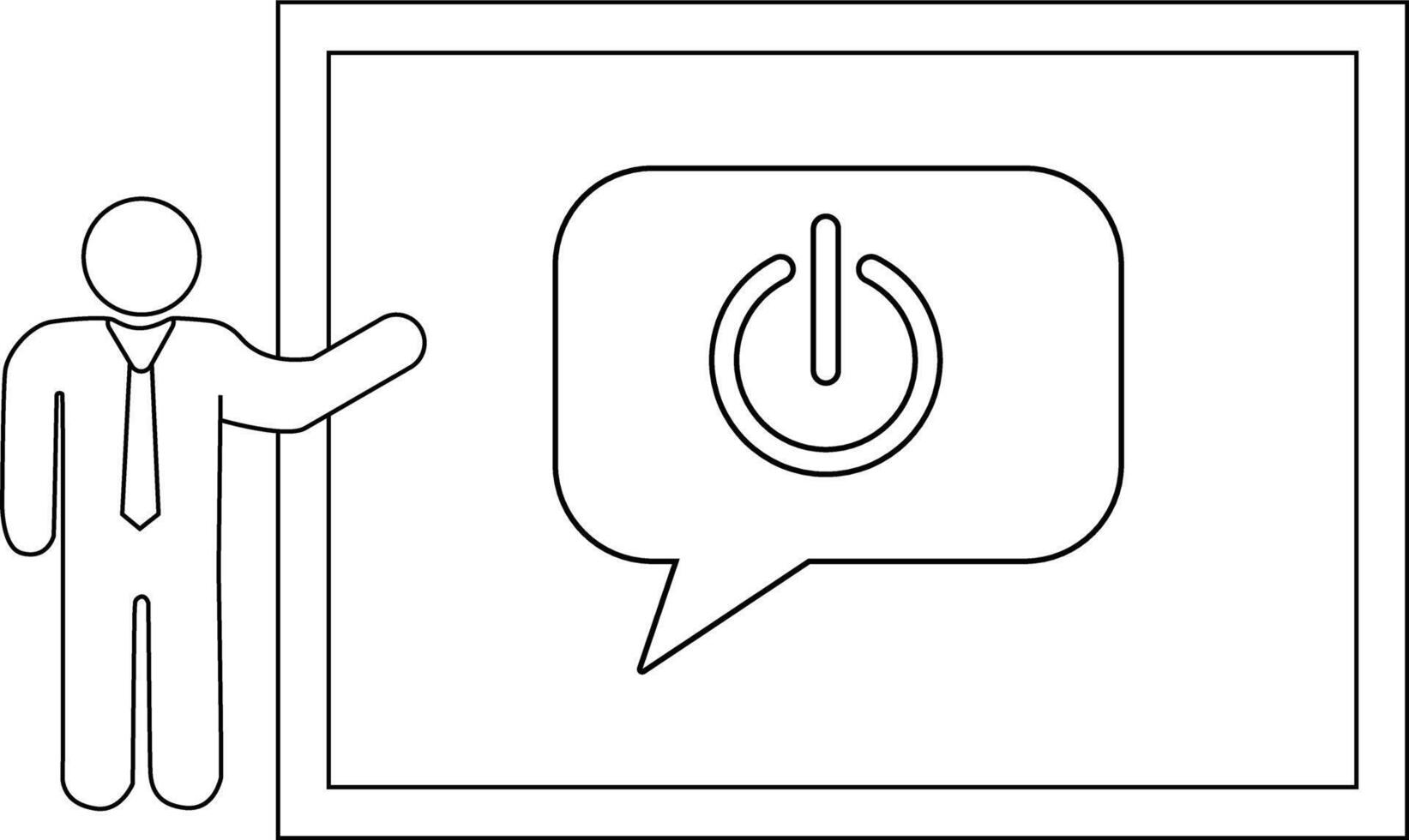 Figure presents a frame with a power button icon in a speech bubble vector
