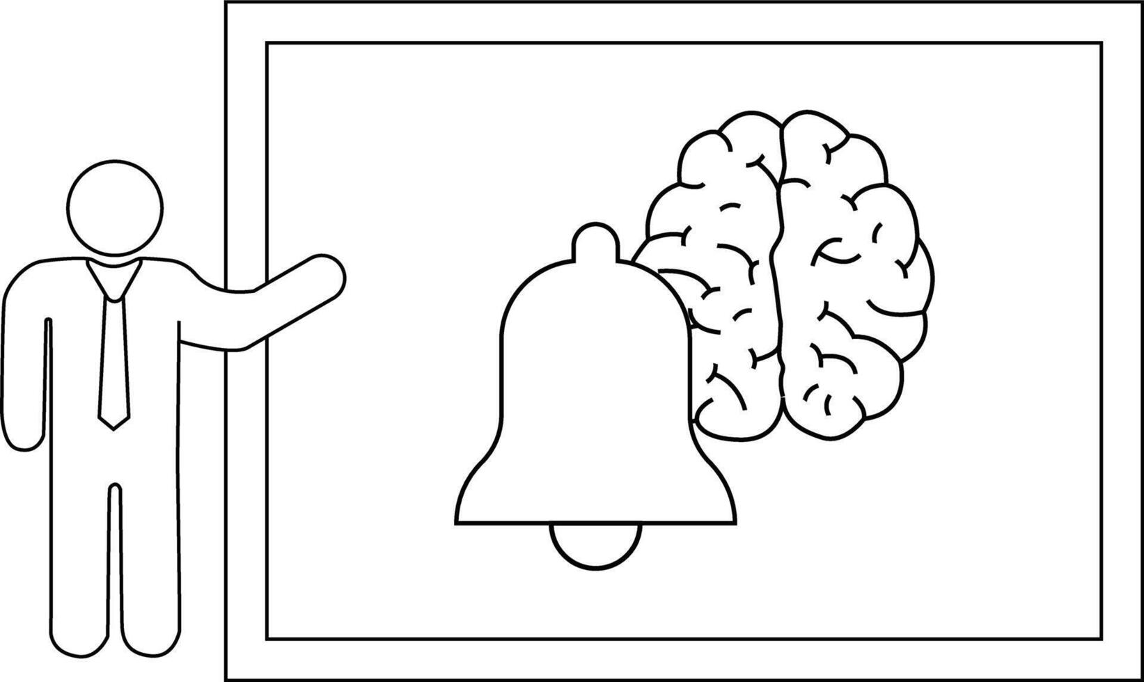 Man points to a bell brain drawing on a whiteboard vector