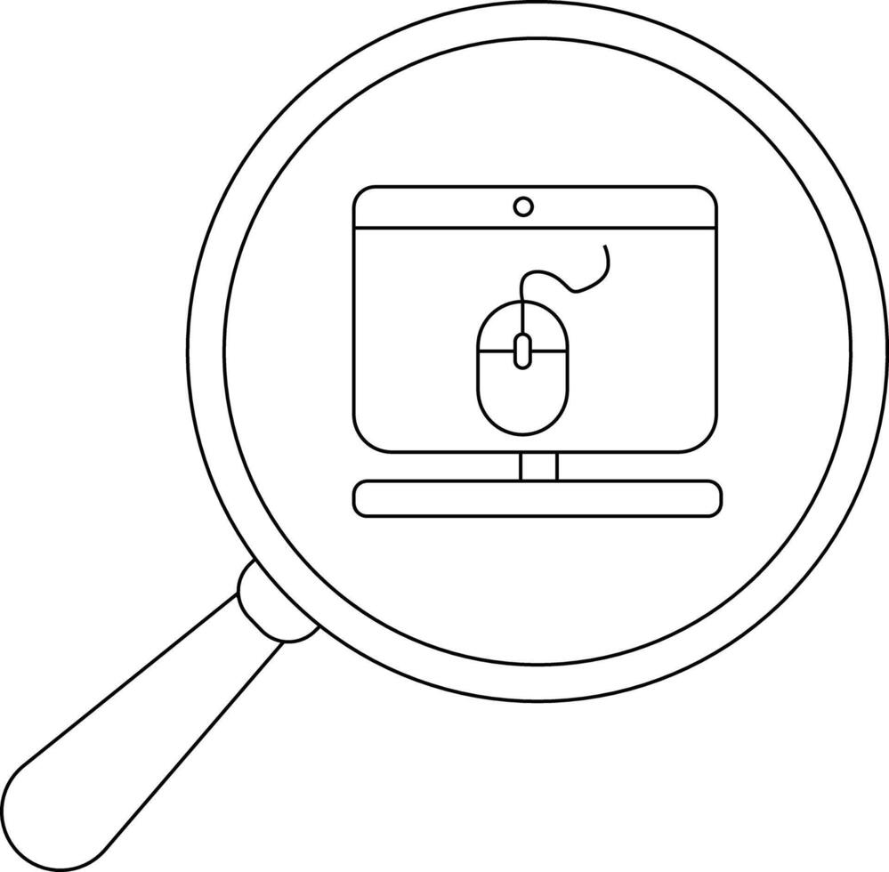 A magnifying glass focuses on a computer screen displaying a mouse vector