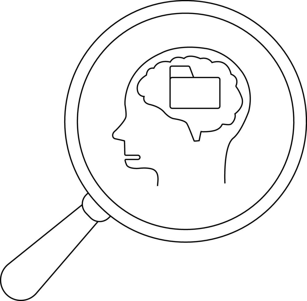 A magnifying glass highlights a head profile with a brain containing a folder vector