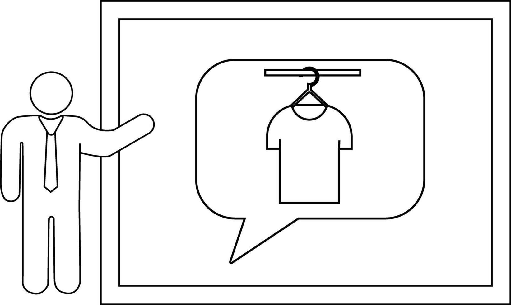 Man gesturing to framed tshirt graphic in a speech bubble vector