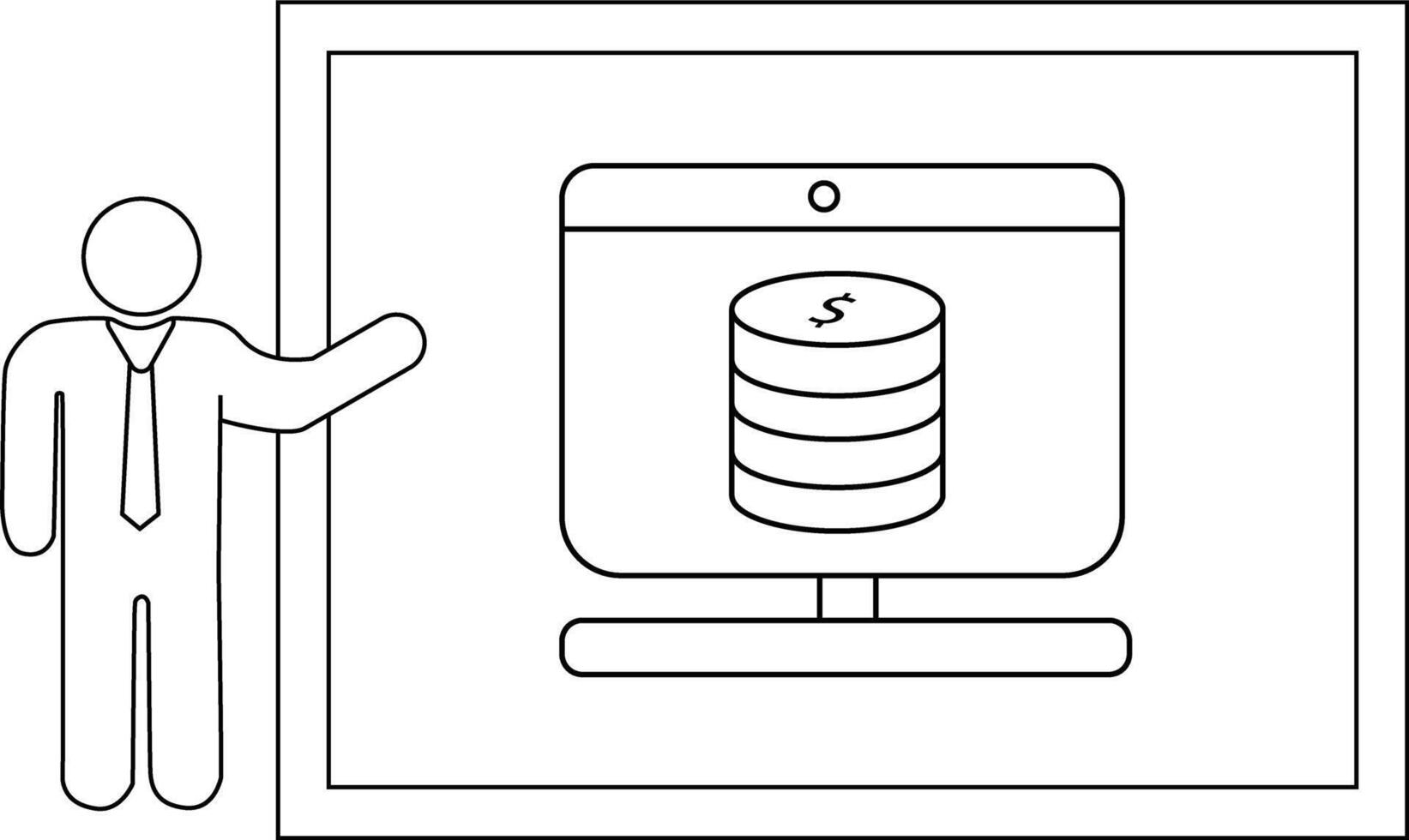 A figure presenting a screen displaying stacked coins with a dollar sign on top vector