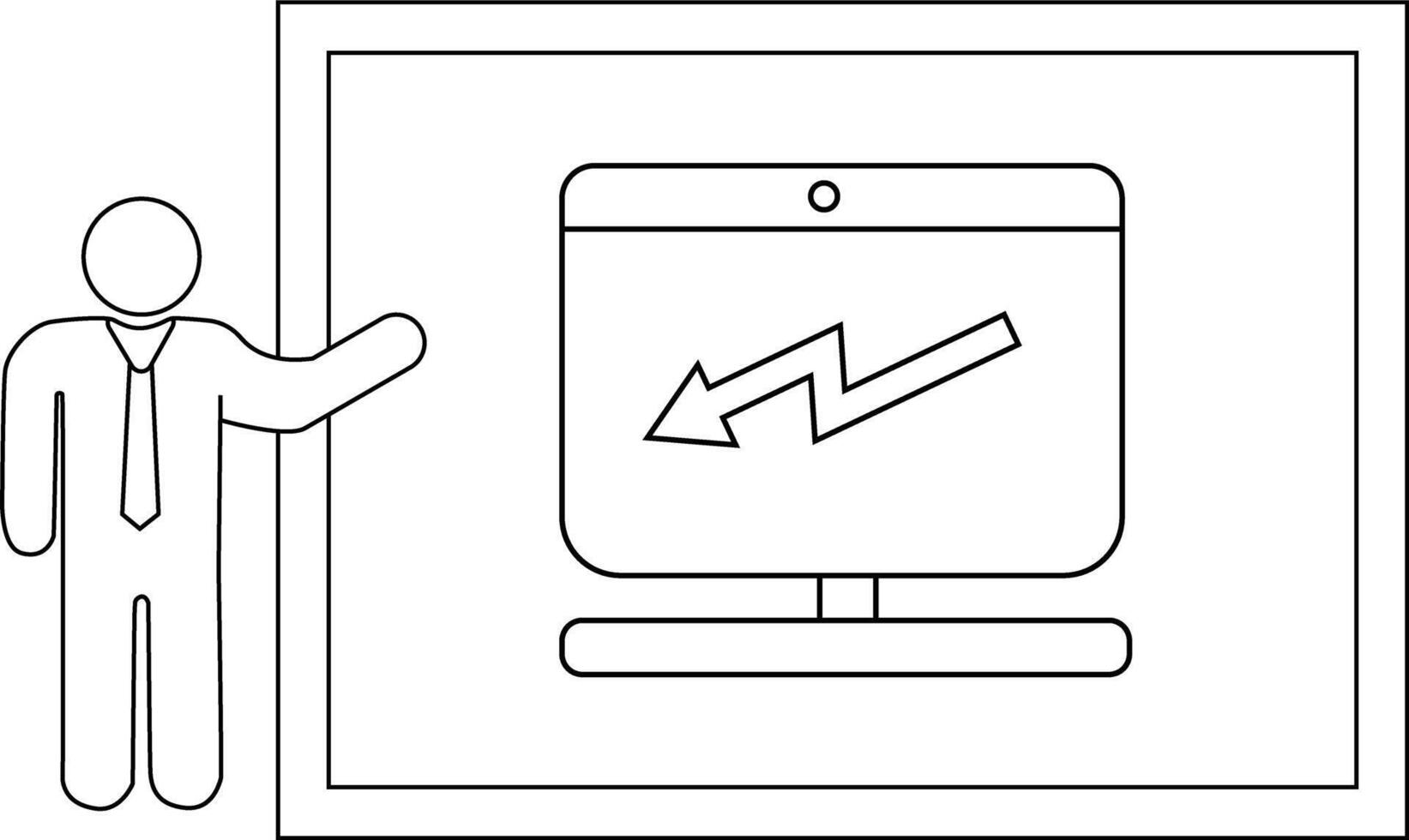 Person in suit pointing to a screen with a downward trending graph vector
