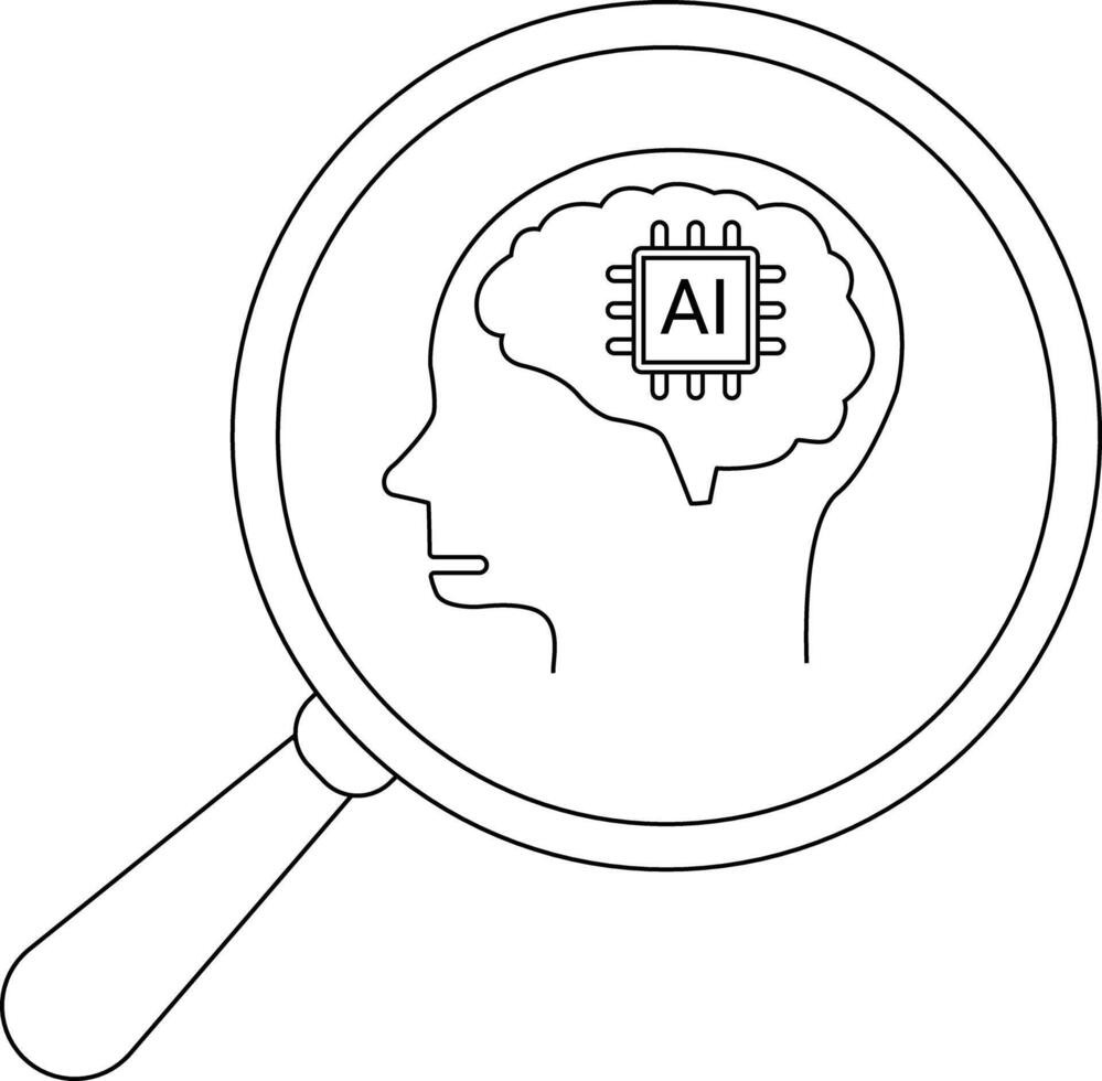 un aumentador vaso se enfoca en un cerebro con un ai chip representando artificial inteligencia vector