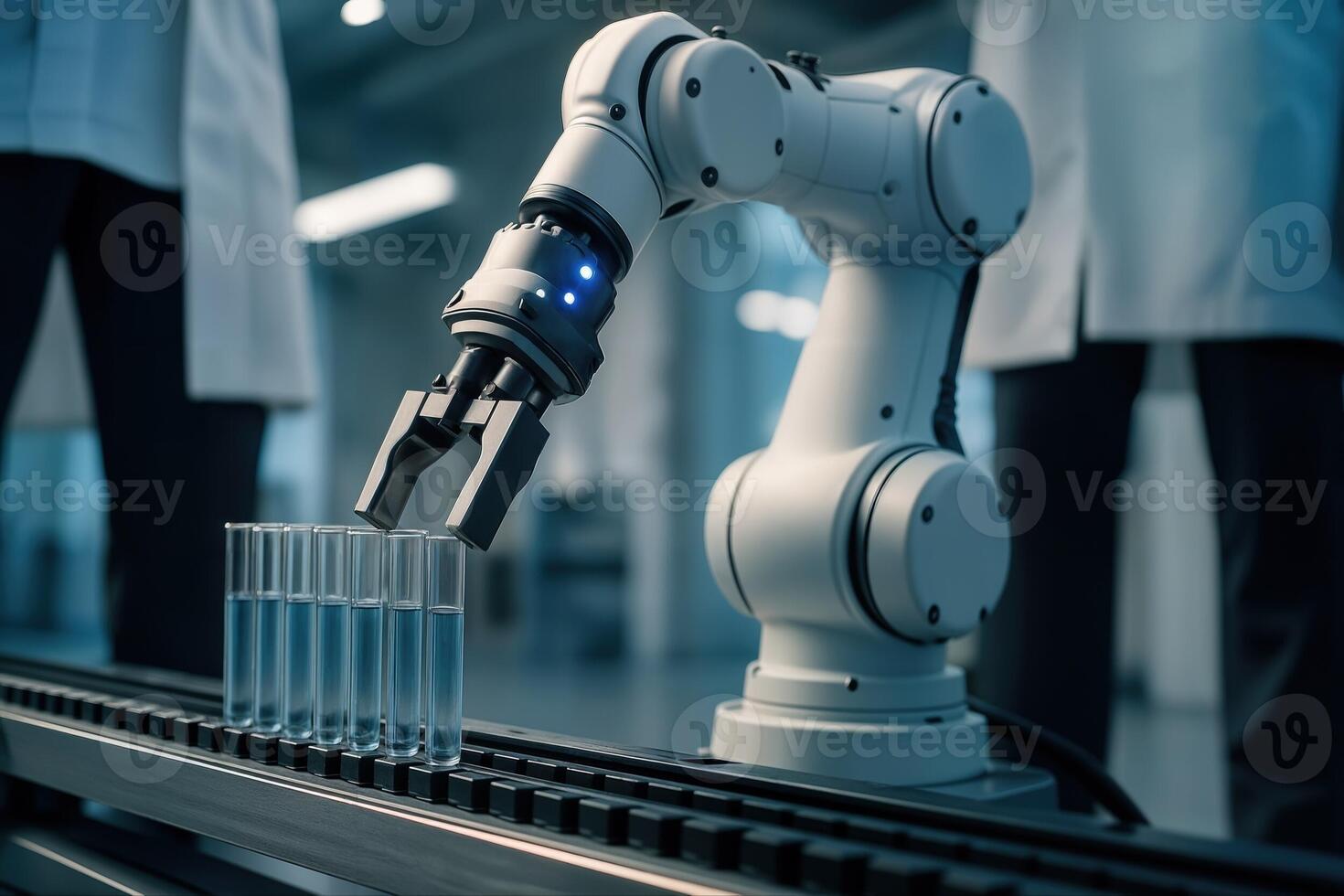 Robotic Arm Operating in a Modern Laboratory Handling Test Tubes With Precision Under Laboratory Lighting With Shallow Depth of Field photo