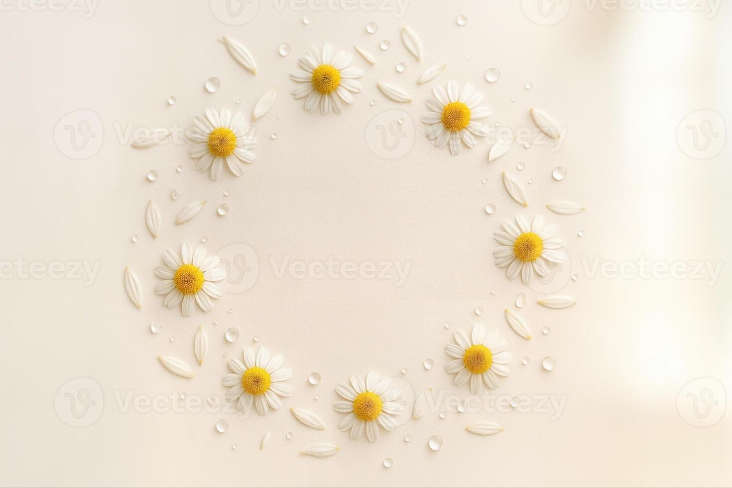 Chamomile Wreath Elegance Featuring Daisy Blossoms Arranged In A Circular Pattern On A Light Background Creating A Serene Aesthetic For Natural Themed Designs photo