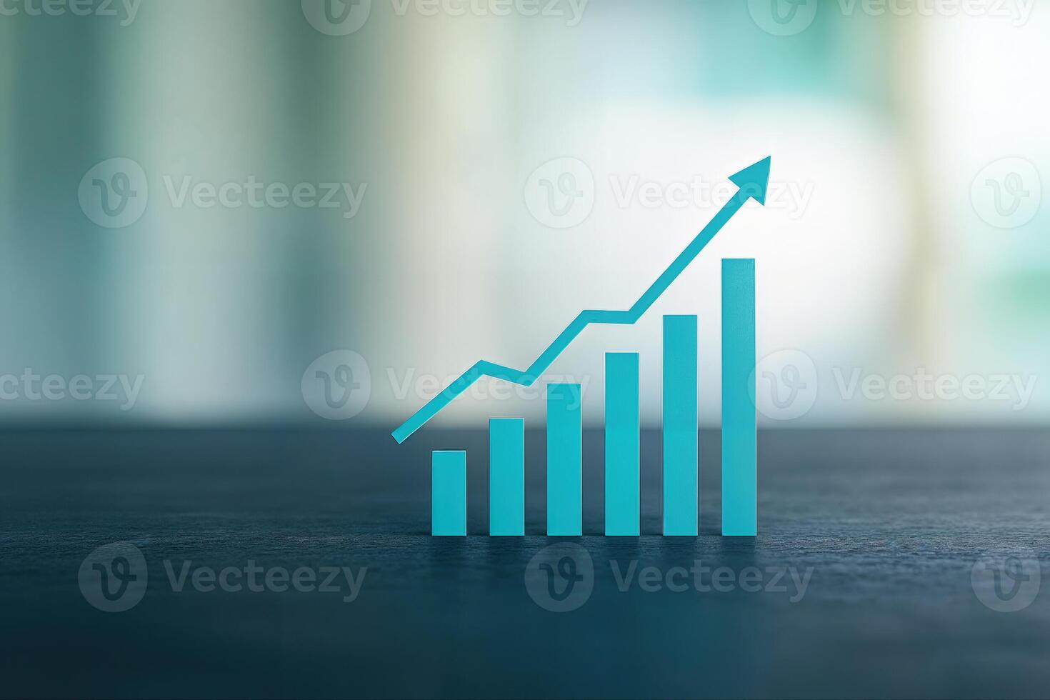 A Minimal Abstract Finance Motif Featuring a Rising Bar Graph on a Dark Surface With Blurred Background Indicating Growth and Success photo
