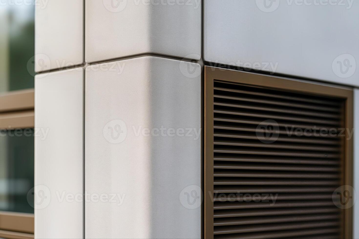 Modern Architectural Facade Featuring Minimalist Design With Closeup of Metal and Glass Elements Focused on Geometric Patterns and Lines photo