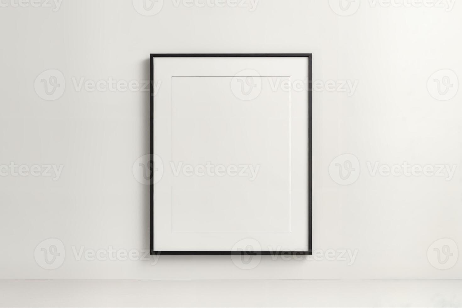 Floating Frame Display In A Minimalist Indoor Setting Featuring An Empty Black Frame Centered On A White Wall Capturing Modern Aesthetic photo