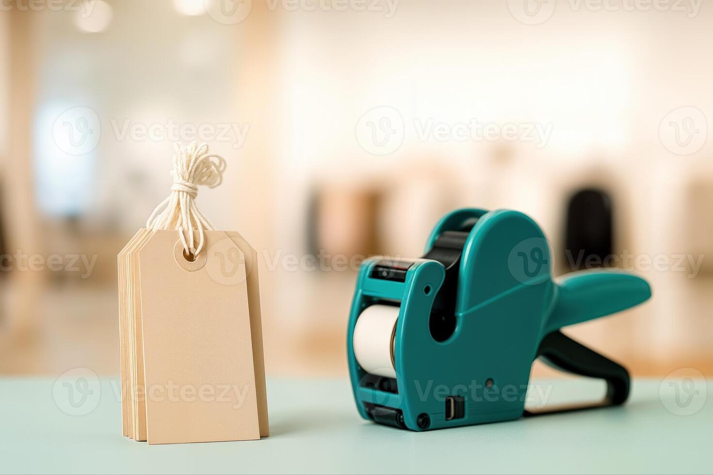 Retail Price Tagging Tools with Labels on a Soft Focus Indoor Background for Store Pricing Setup and Inventory Management photo