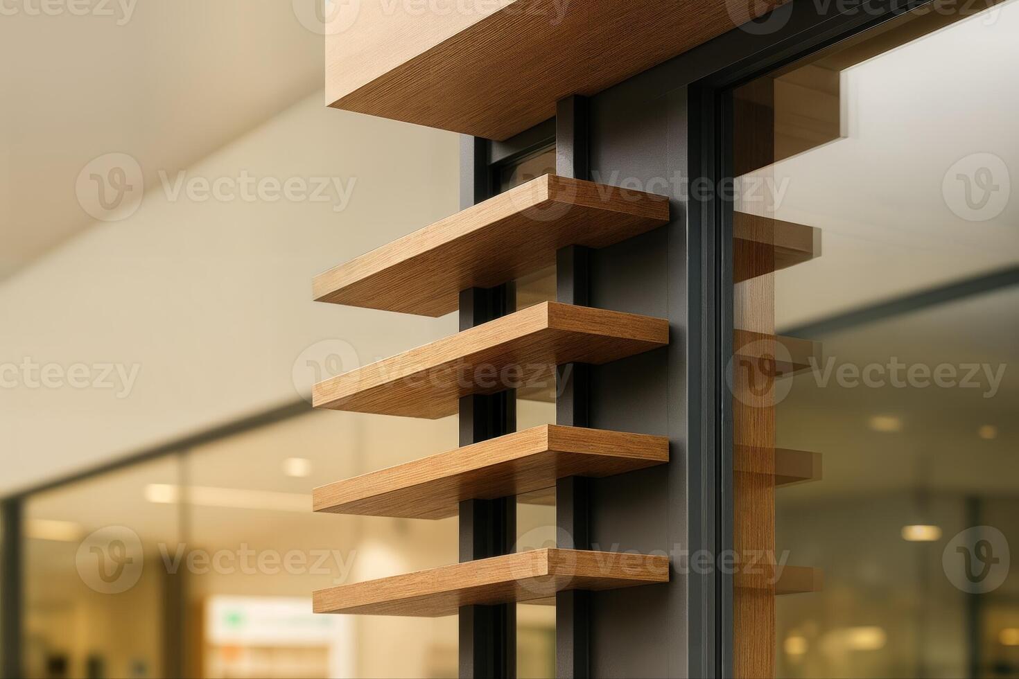 Timber Sun Breaker Design Featured On A Modern Building With Clean Lines And A Minimalist Style In A Softly Lit Environment photo