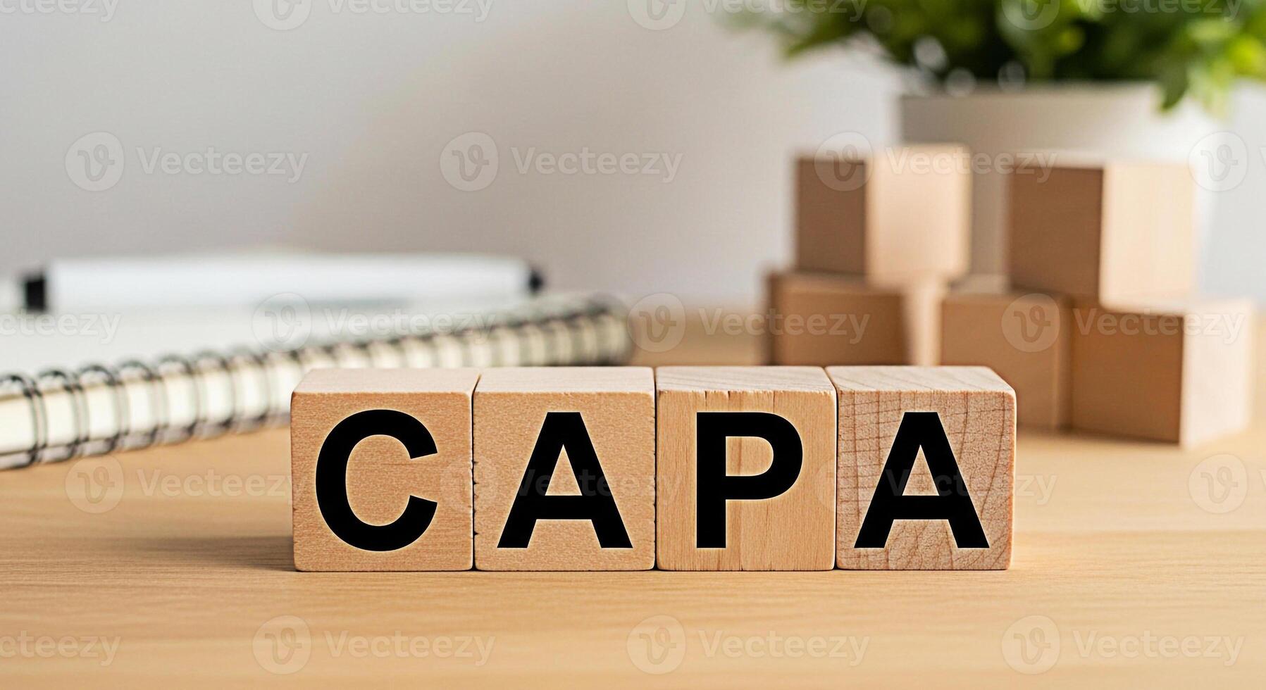 Wooden blocks spelling CAPA on a bright wooden desk symbolizing Corrective and Preventive Action in a business setting promoting quality control and continuous improvement with a focus on problemsolvi photo