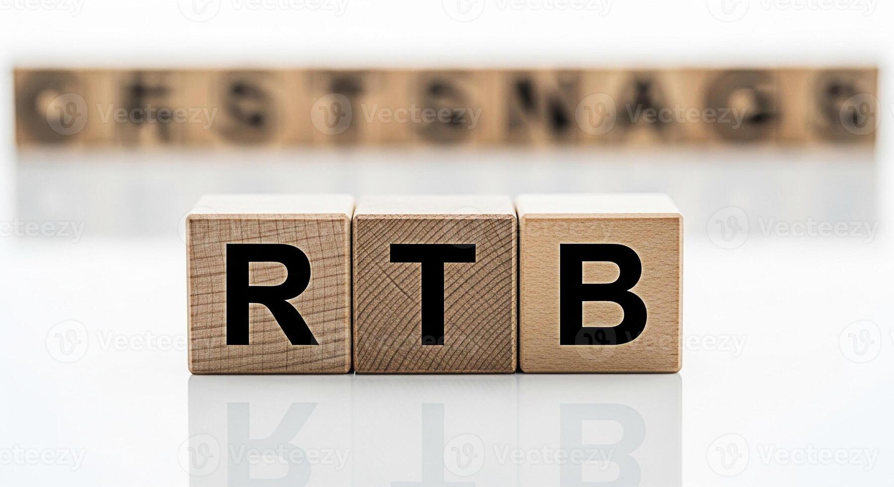 Wooden blocks spelling RTB in a bright studio setting representing RealTime Bidding a digital advertising process for programmatic ad buying conveying efficiency and datadriven marketing strategies photo