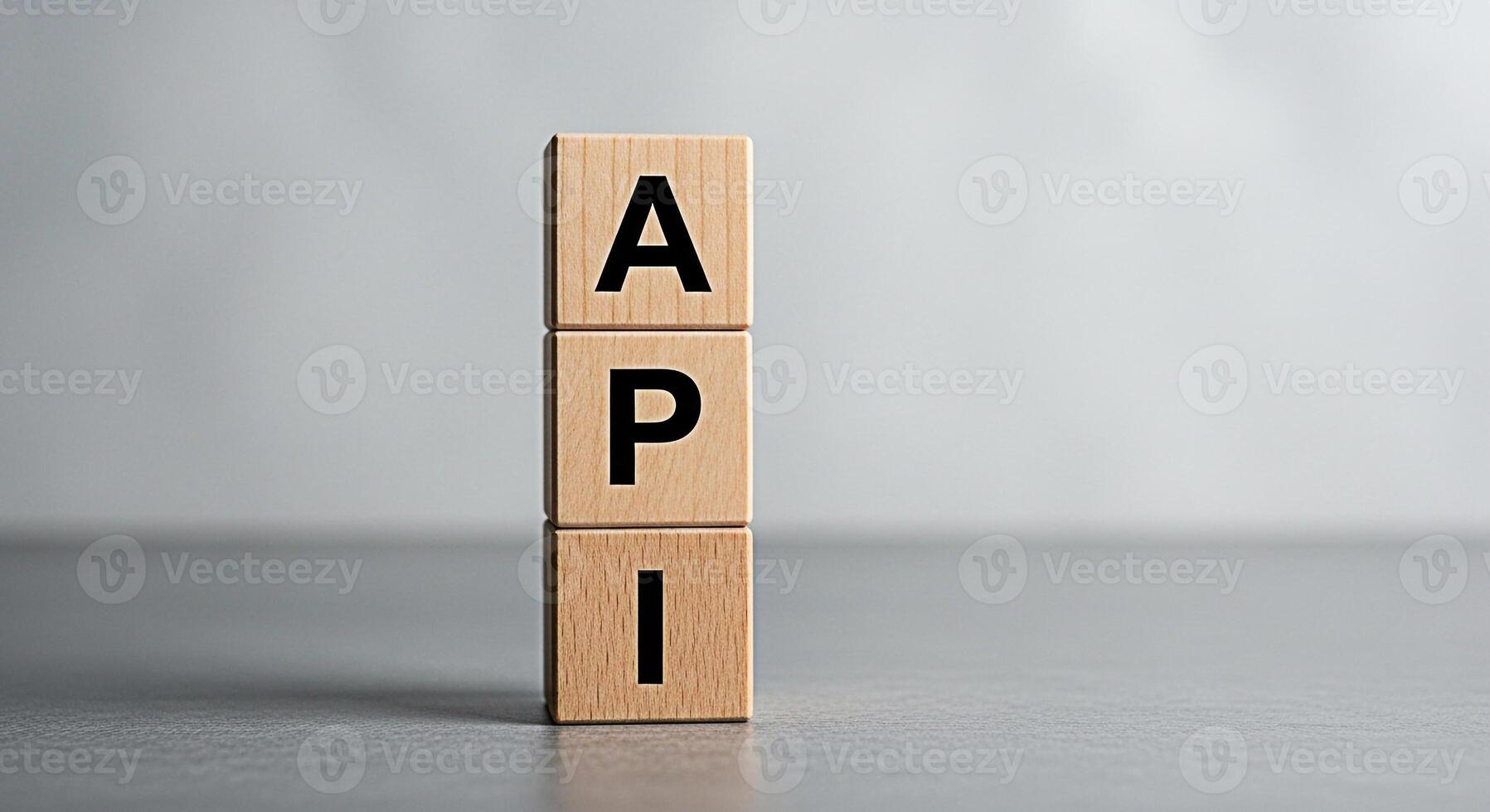 Wooden blocks displaying API acronym on a neutral gray surface representing Application Programming Interface showcasing software development and connectivity with a clean minimalist aesthetic photo