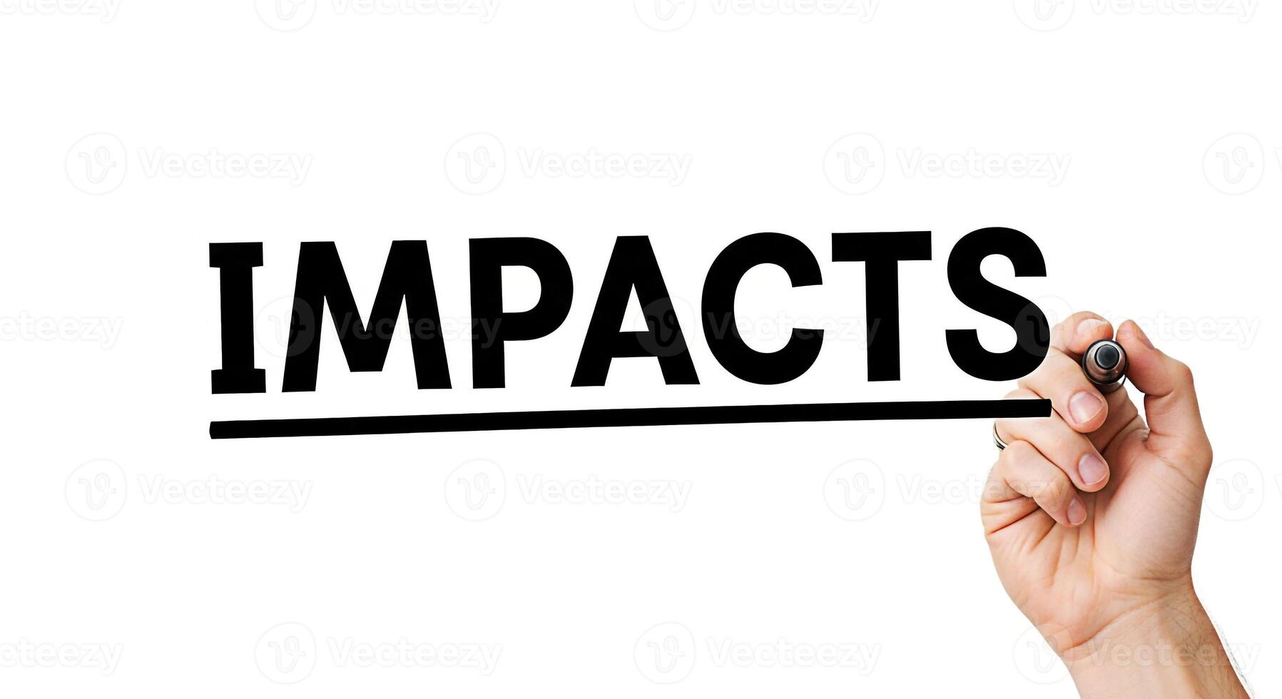 Hand underlining the word Impacts on a whiteboard symbolizing the significance and consequences of actions and decisions in a business or personal context emphasizing accountability and responsibility photo