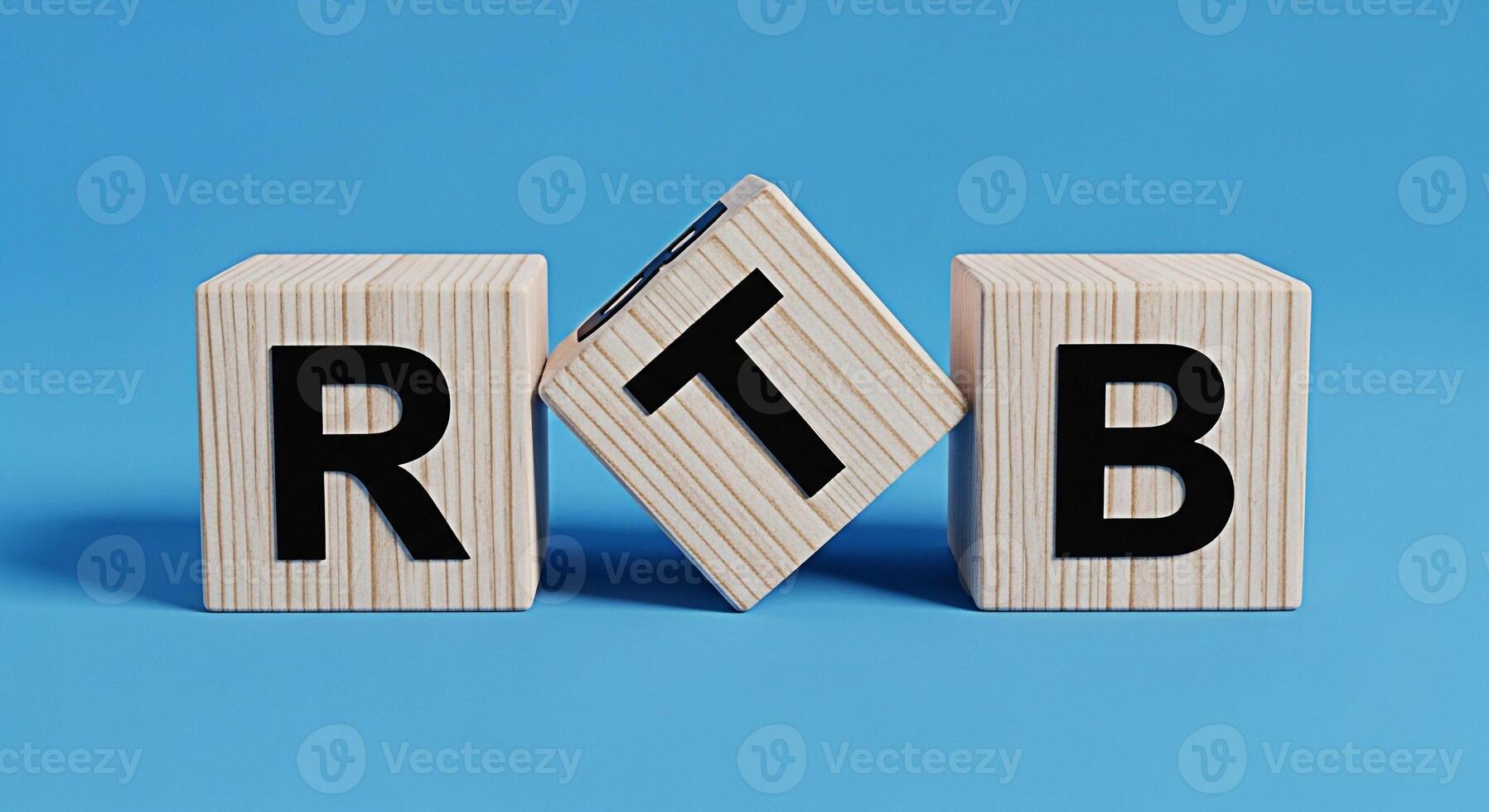 Wooden blocks displaying RTB on a blue background representing RealTime Bidding in a simple and direct manner symbolizing technology and advertising efficiency in a modern business environment photo
