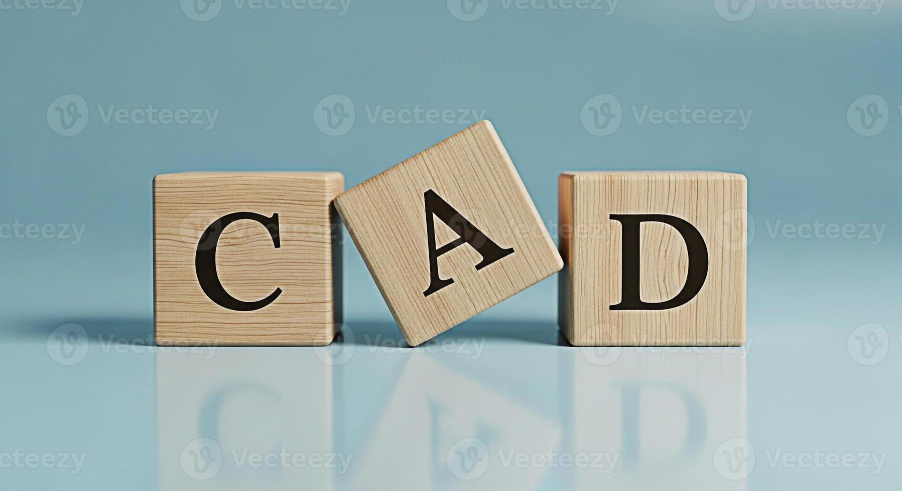 Wooden blocks spelling CAD on a reflective surface representing computeraided design in a modern and minimalist setting conveying precision innovation and technical expertise in design and engineering photo