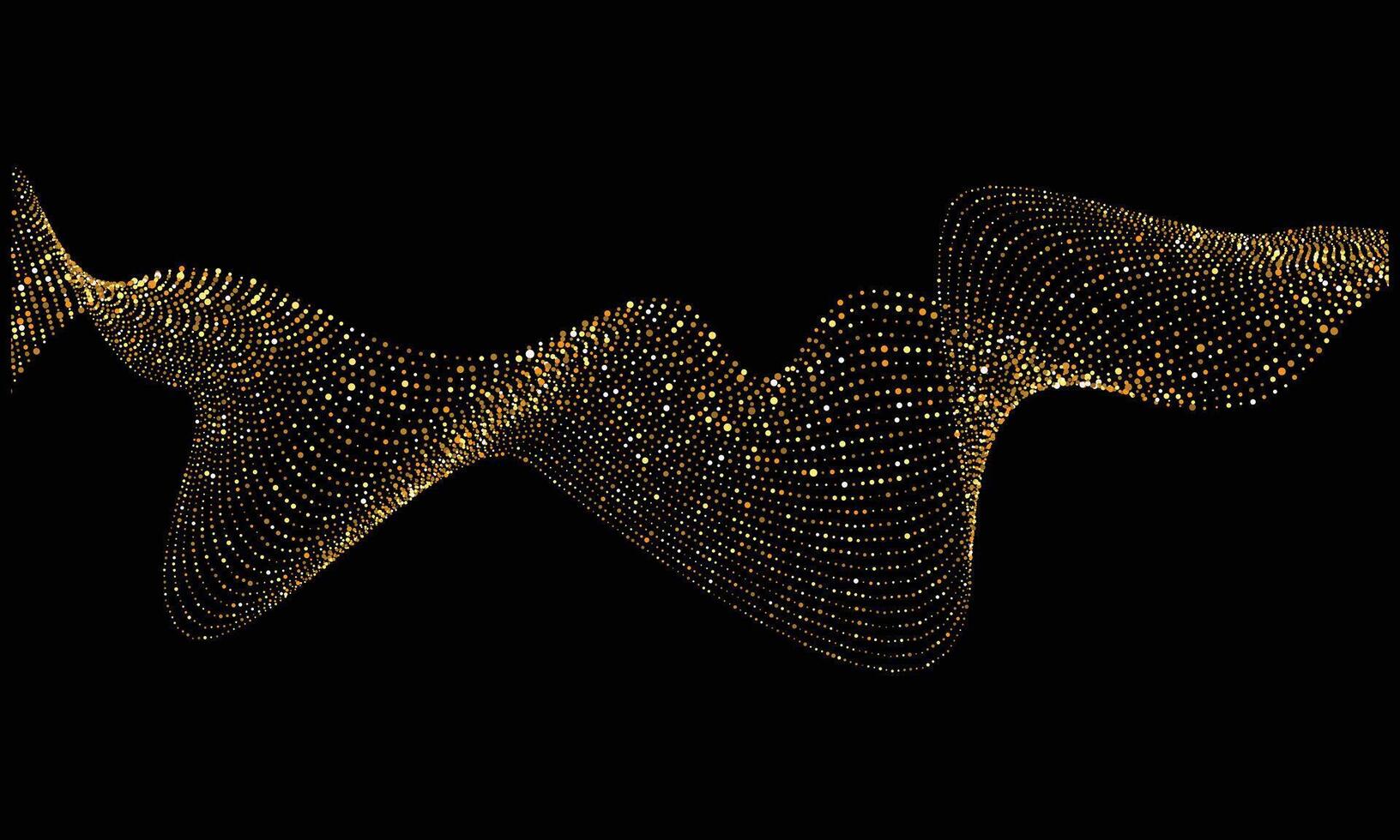 Abstract swirling golden light trails creating a dynamic fluid motion against a dark background vector