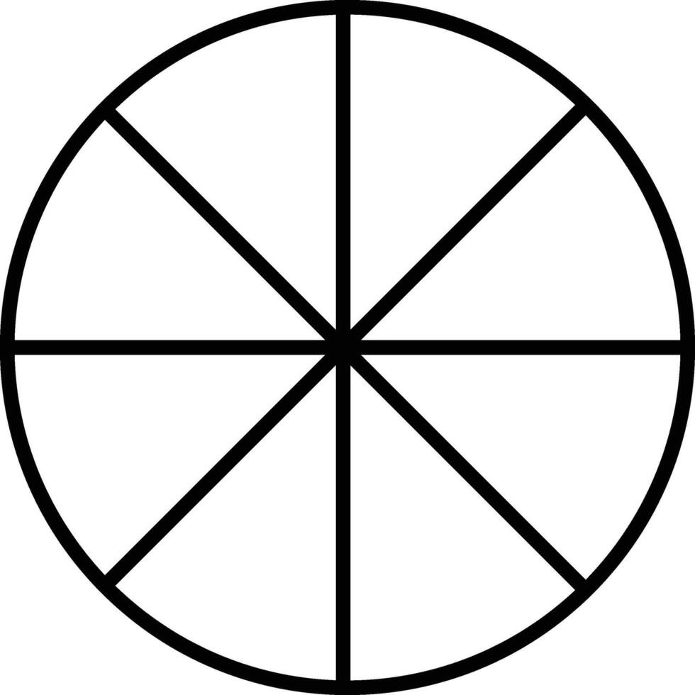 Simple geometric black and white circle divided into eight equal segments by intersecting lines vector