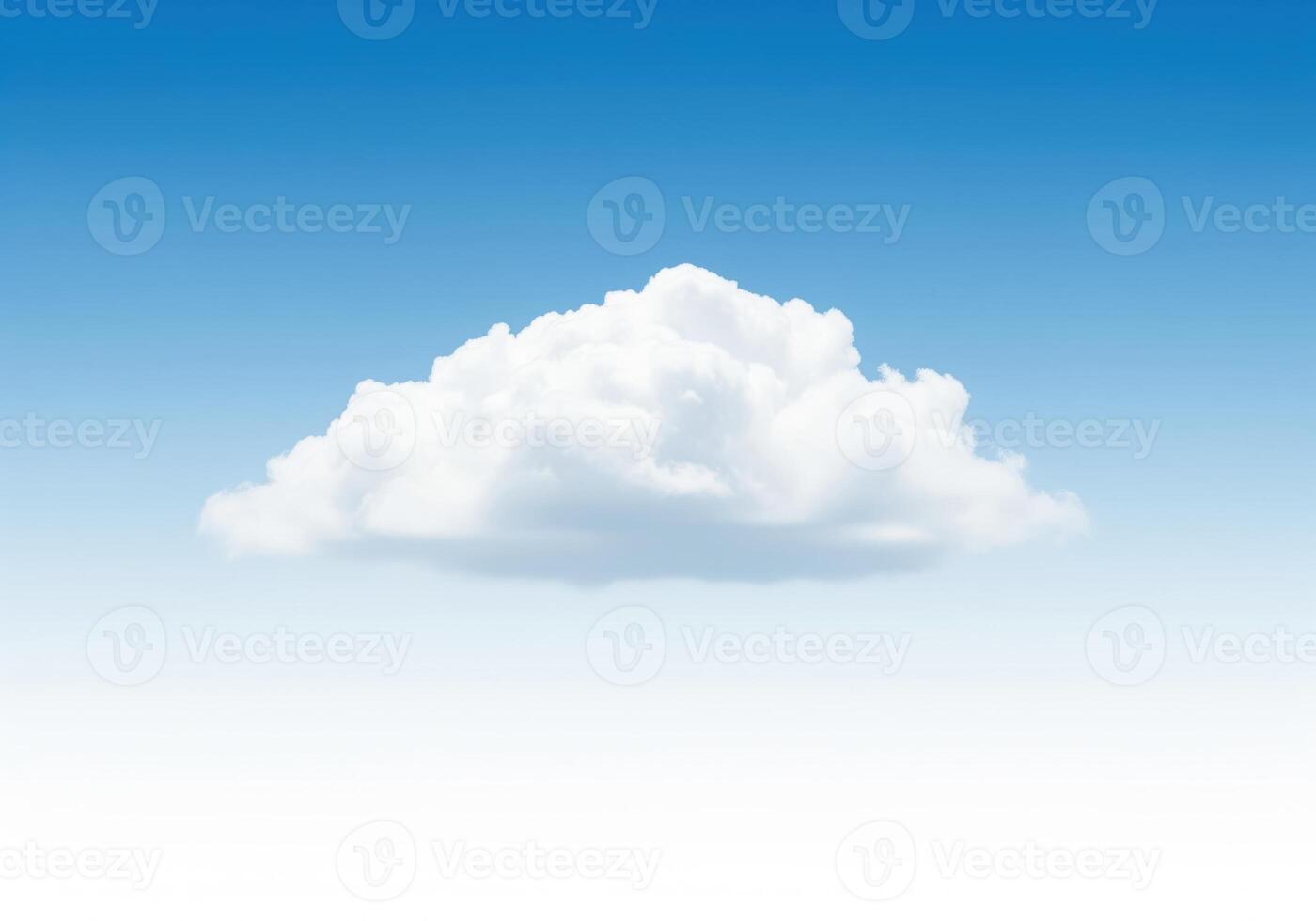 Single fluffy cumulus cloud isolated against a clear blue gradient sky background element. photo