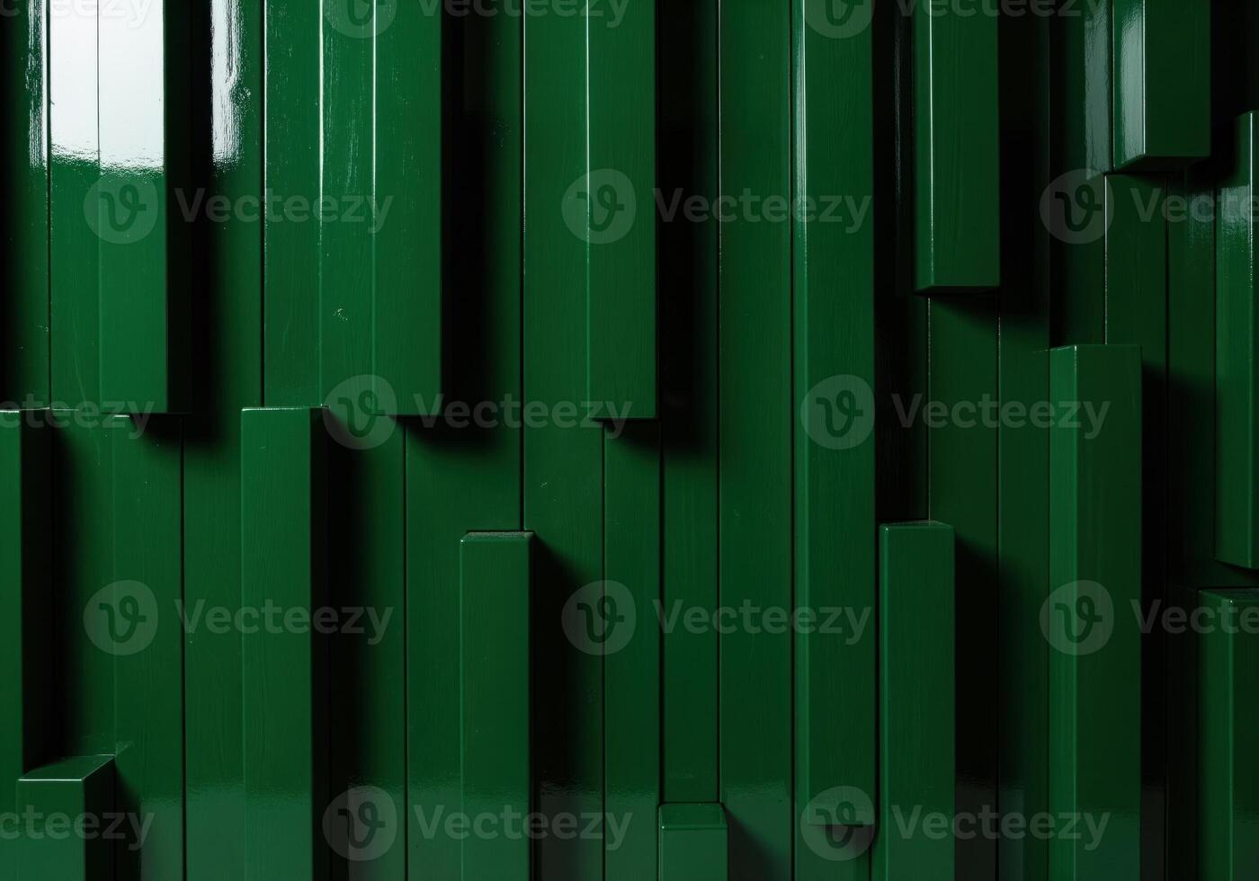 Abstract dark green geometric wall background with vertical glossy rectangular planks photo