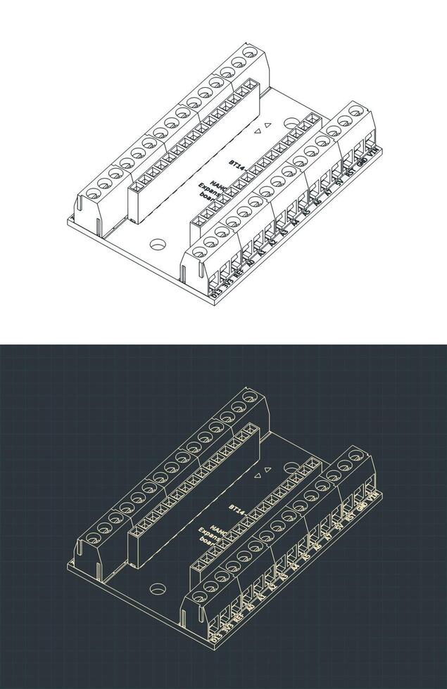 Arduino nano IO shield isometric drawings vector