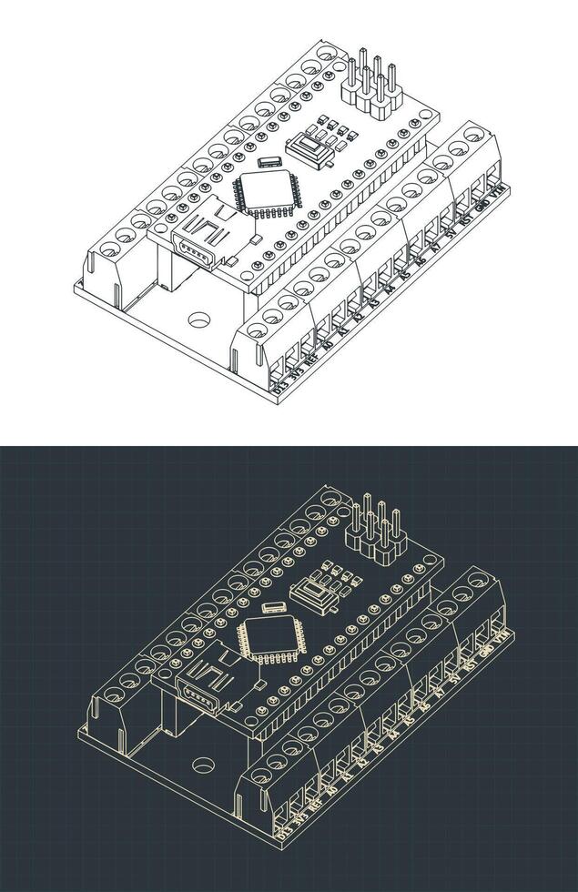 arduino nano io proteger y arduino nano isométrica dibujos vector