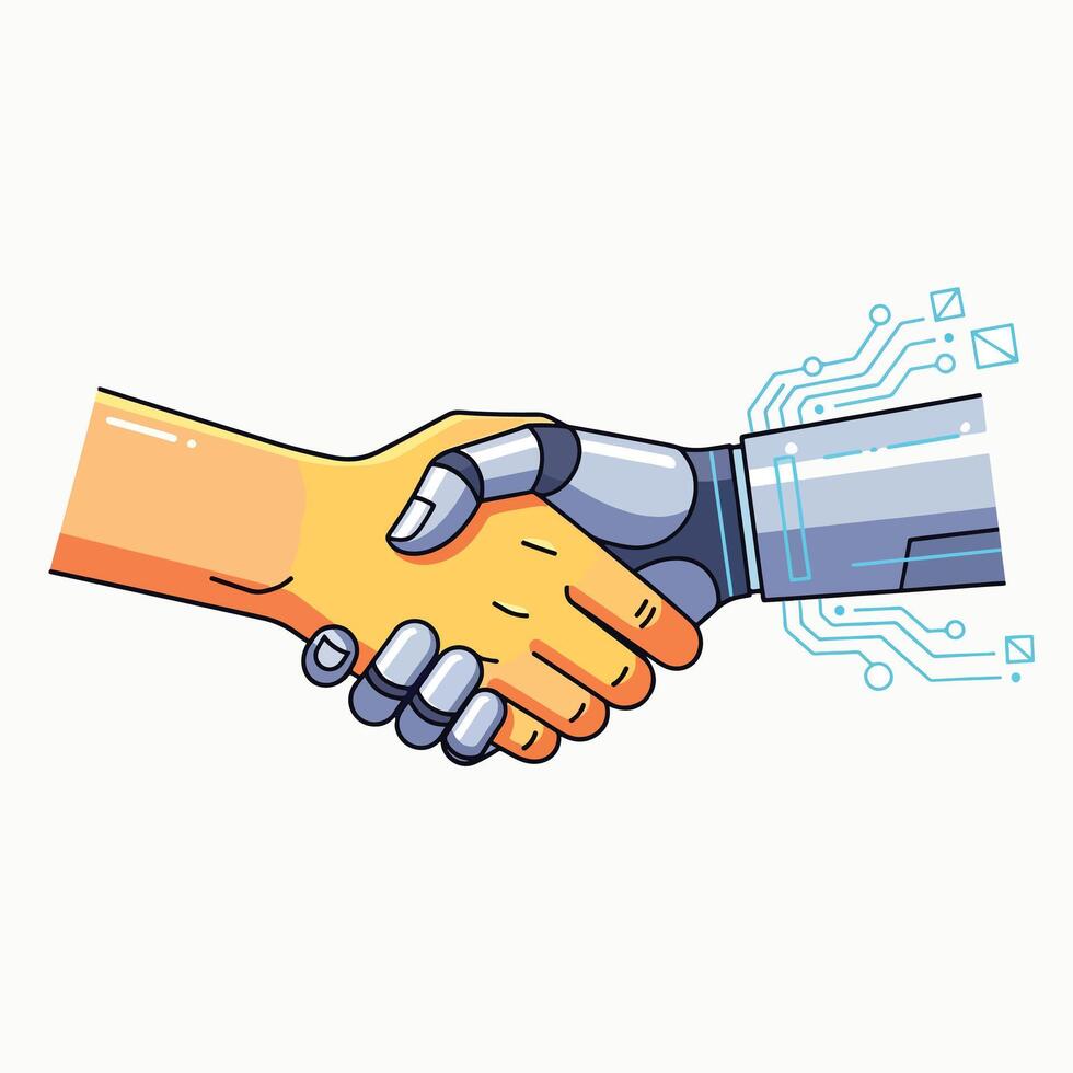 Human and Robotic Handshake A Symbol of Technology and Connection vector
