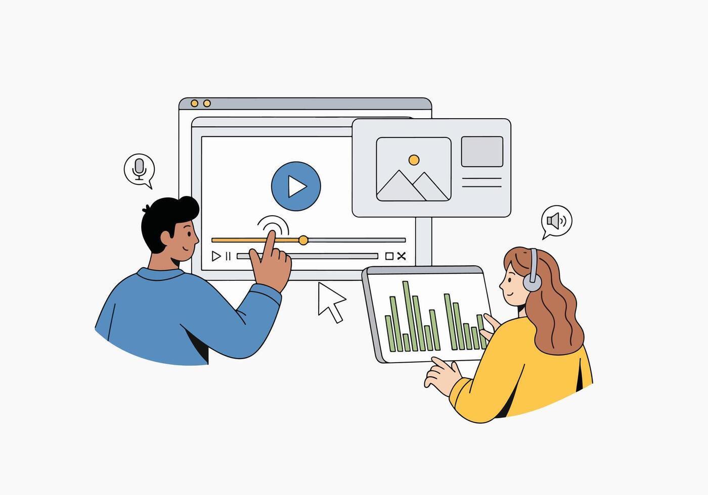 Digital content creation and media production with technology vector