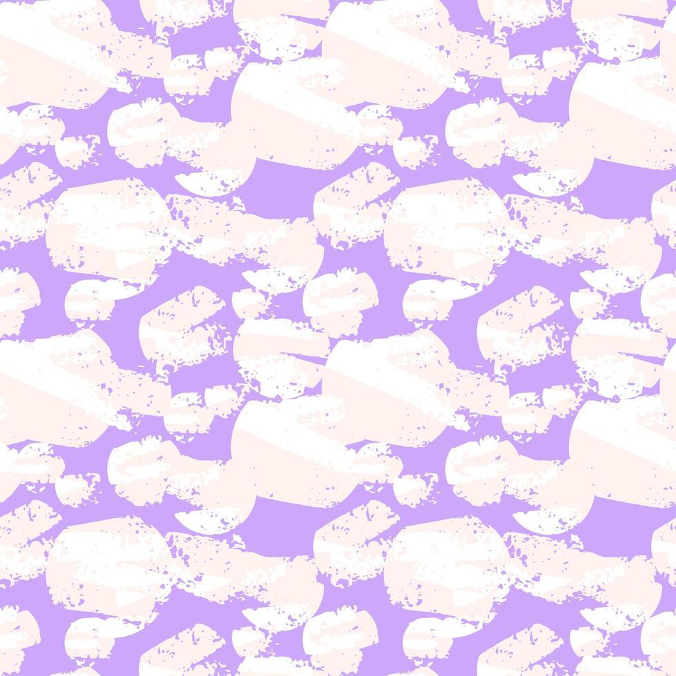 Seamless abstract pattern with soft textured circular shapes in light beige and cream on a pastel lilac background. Modern minimalist design for fabric, decor, and stationery vector