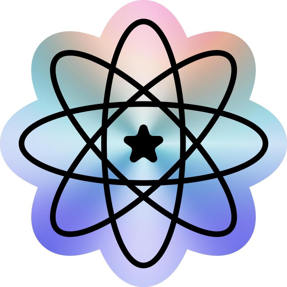 Atom symbol holographic sticker in a Y2K style. Retro futuristic science icon with a chrome gradient finish for posters or digital assets vector