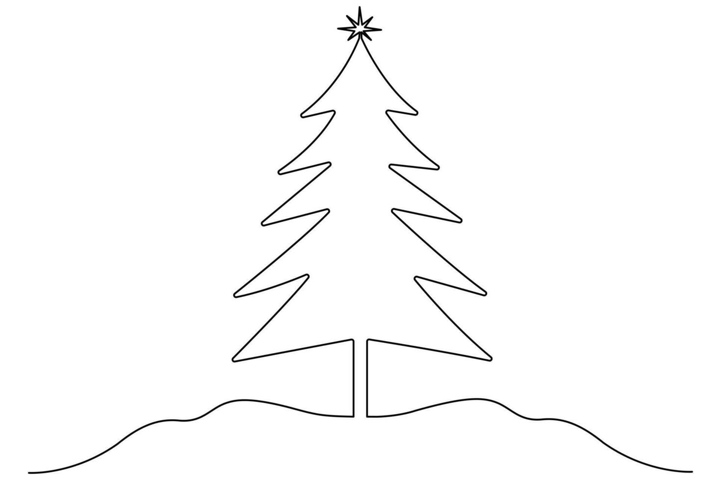 Minimal Christmas tree drawing in continuous single line outline art vector
