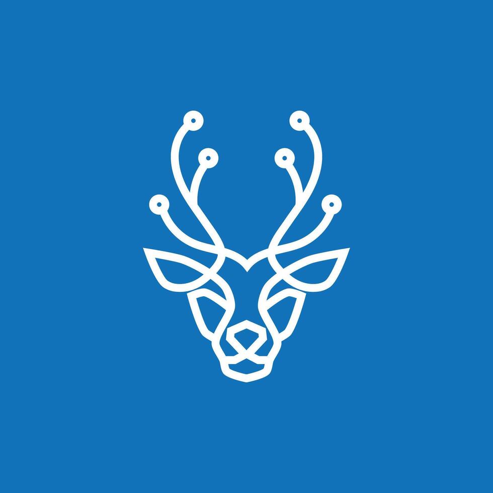 Modern line art logo of a deer with antlers shaped like circuits, symbolizing technology, innovation, and nature connection. vector