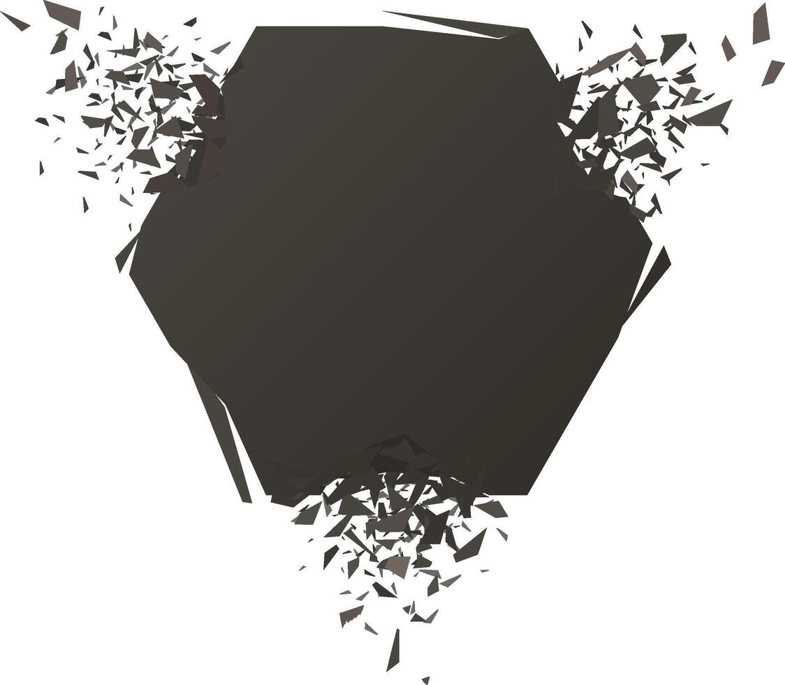 Abstract hexagon exploding into geometric fragments on white vector