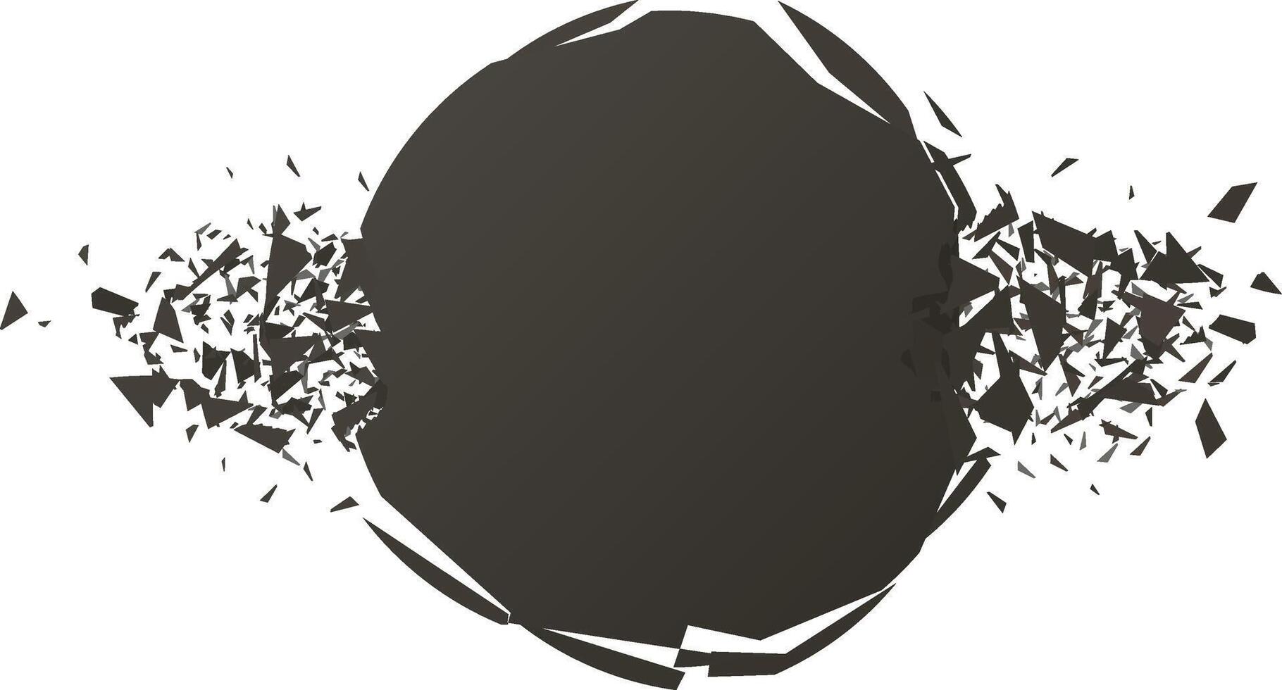 Dark circle exploding into abstract fragments on white background vector