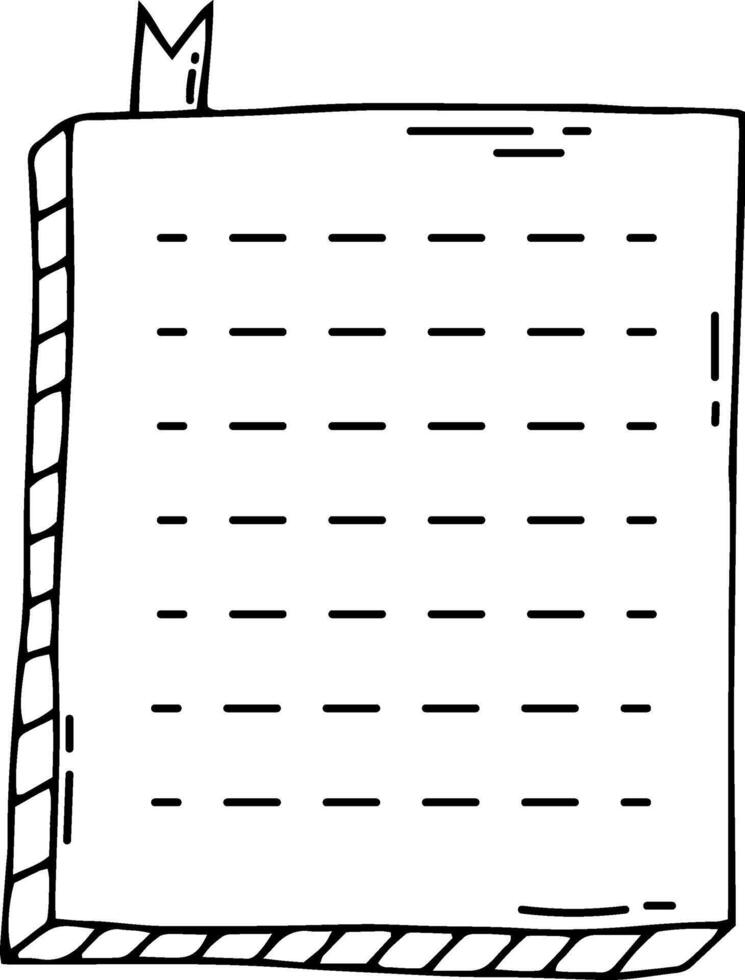 Notebook with bookmark and dashed lines for writing vector