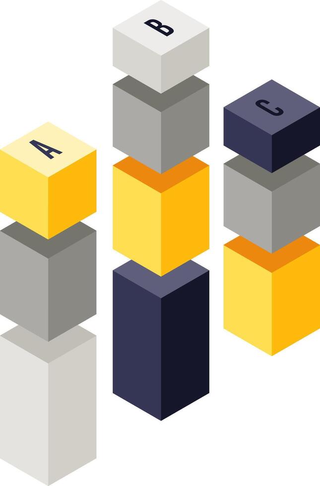 Isometric blocks stacking data infographic steps vector