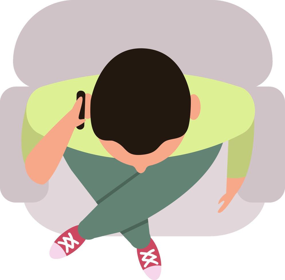 Man talking on phone sitting on sofa top view vector