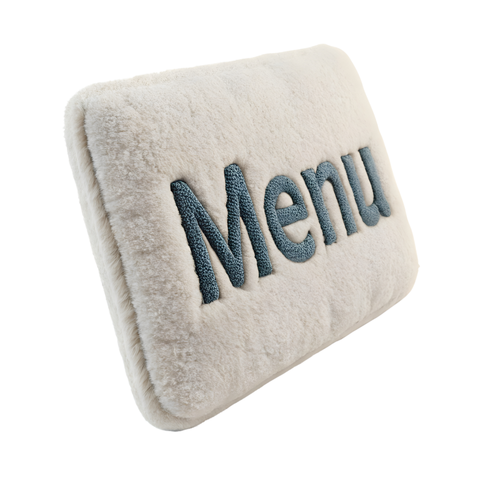 Soft plush fabric button with the word menu embroidered isolated on transparent background png