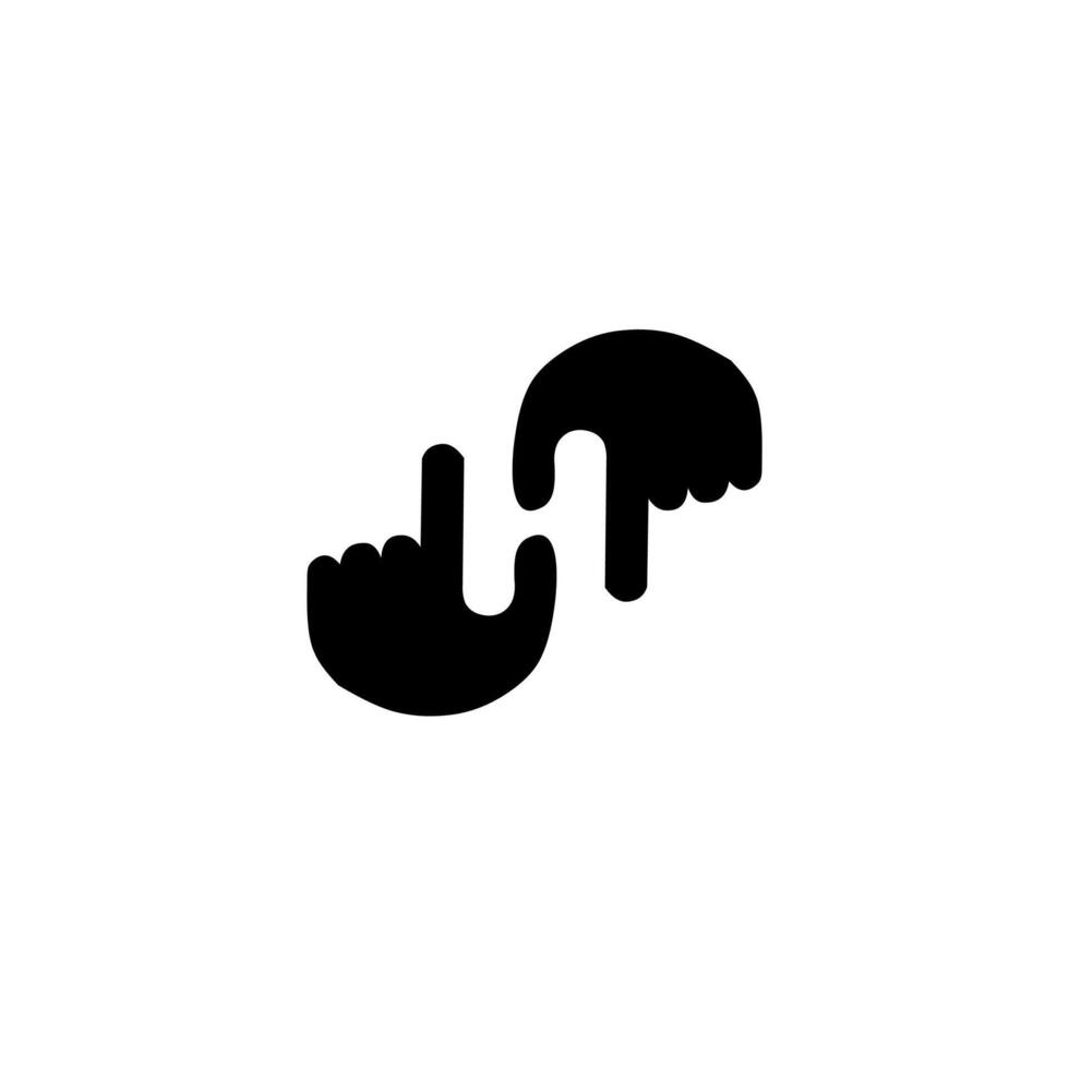 A striking, minimal illustration featuring two hands with index fingers pointing at each other in a mirror effect, signifying interaction, connection, focus, or digital control. vector