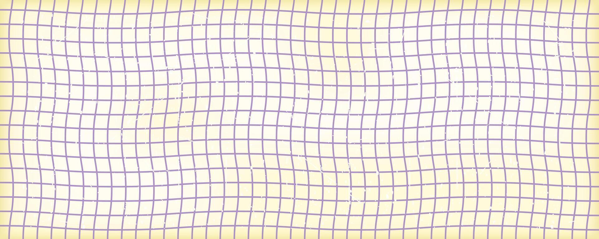 Groovy Paper Notebook background. Grid texture. Distorted pattern in style of 60s, 80s, 70s. Hand drawn Empty notebook sheet for banner. illustration for poster, cards, school, education design vector