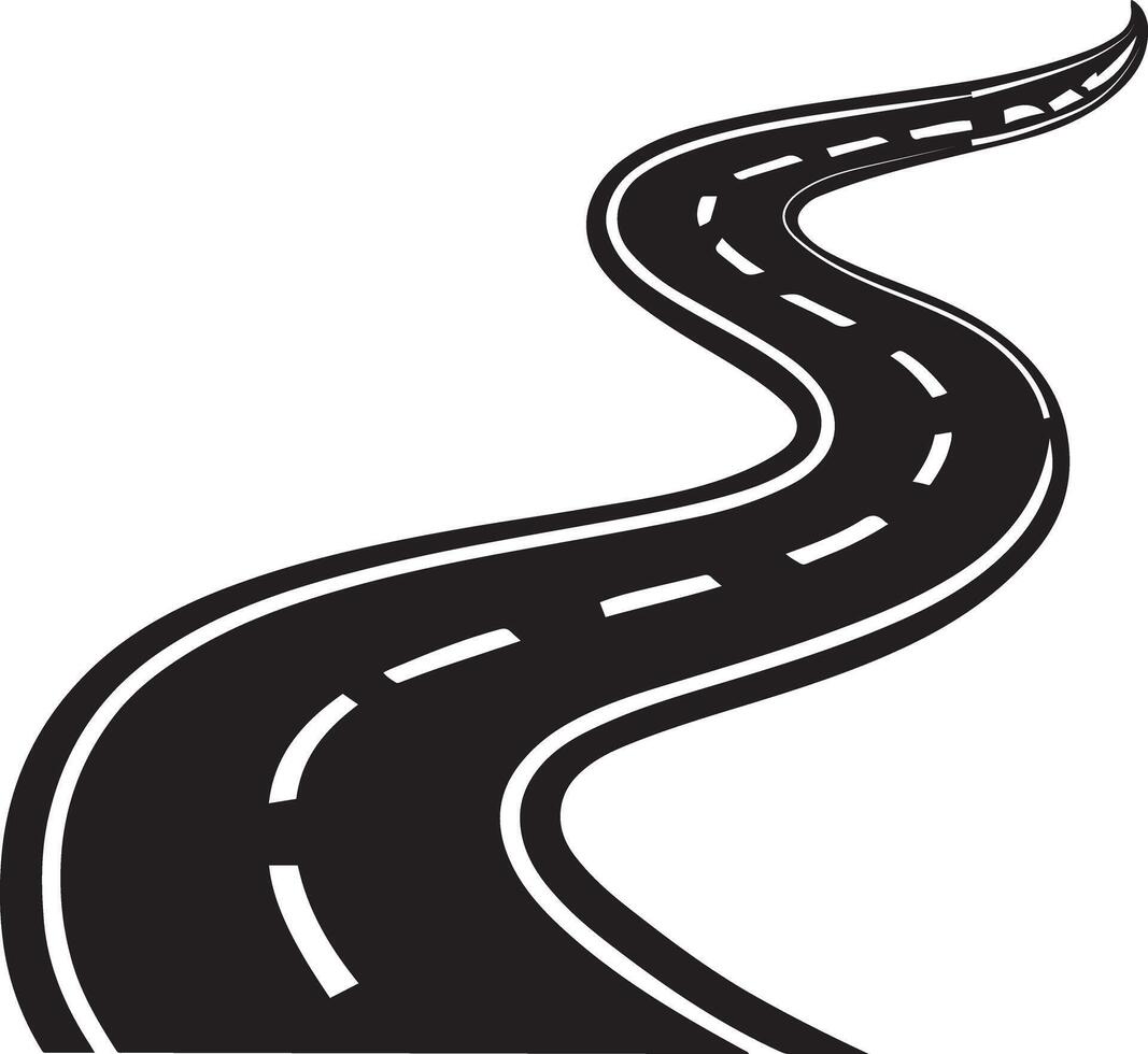 A simple black and white sketch of a winding curving road illustration Silhouette Stylized Winding Path with Dashed Centerline for Travel, Navigation, and Journey Themed Design vector