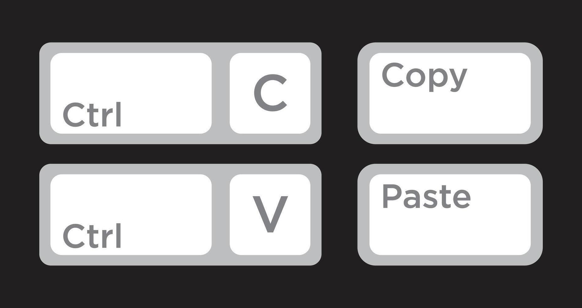 control C, control v teclado botones, Copiar y pegar llave atajo. negro y blanco computadora iconos vector