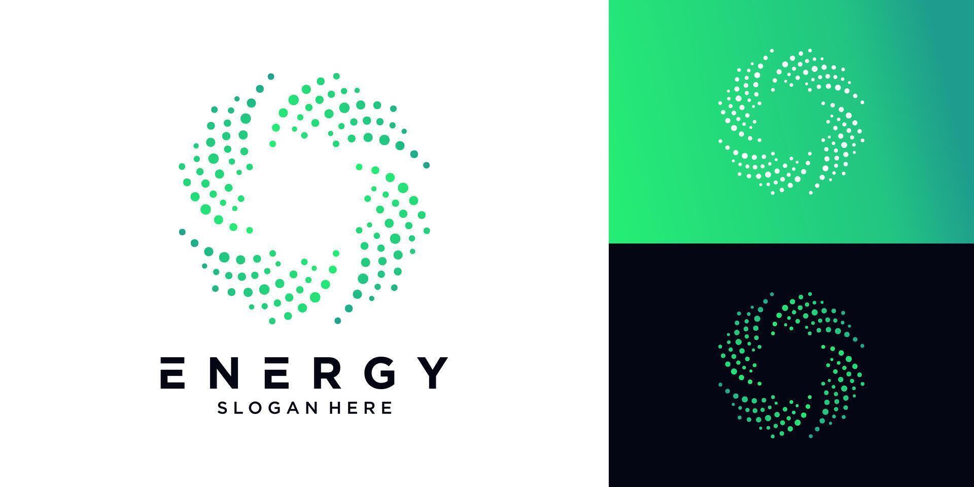 Abstract energy logo design with circular dotted swirl pattern vector