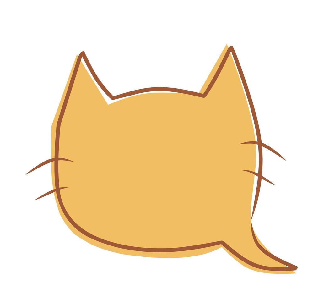 An illustration of a minimalist, line art style drawing of a yellow cat's head, designed to resemble a speech bubble or chat bubble, perfect for use as a graphic element. vector